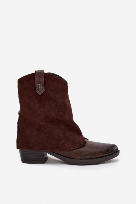 Wärmende Stiefeletten im Cowboy-Stil mit Absätzen in schokoladenbrauner Farbe Sylvette