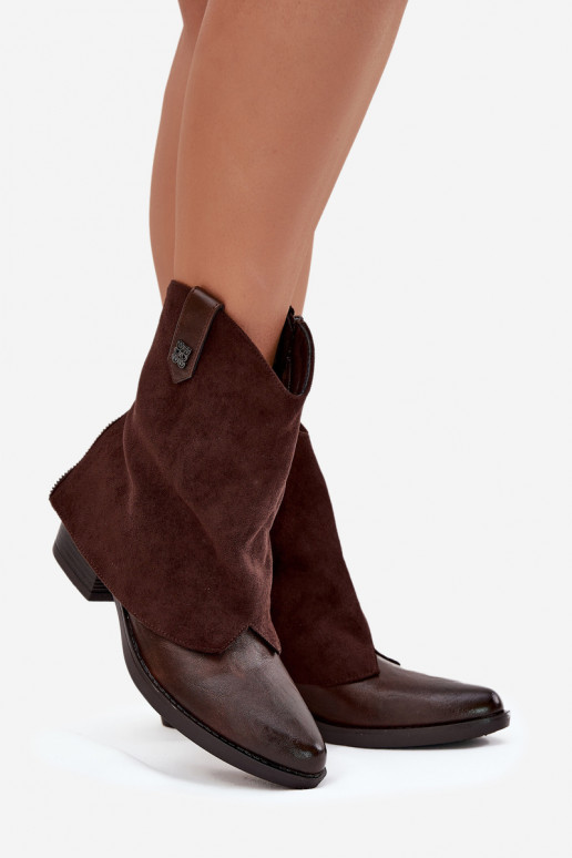 Wärmende Stiefeletten im Cowboy-Stil mit Absätzen in schokoladenbrauner Farbe Sylvette