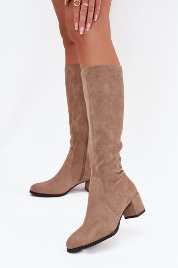 Klassische Stiefel bis zum Knie aus Kunstveloursleder in sandfarbener Farbe Sergio Leone KZ205 2