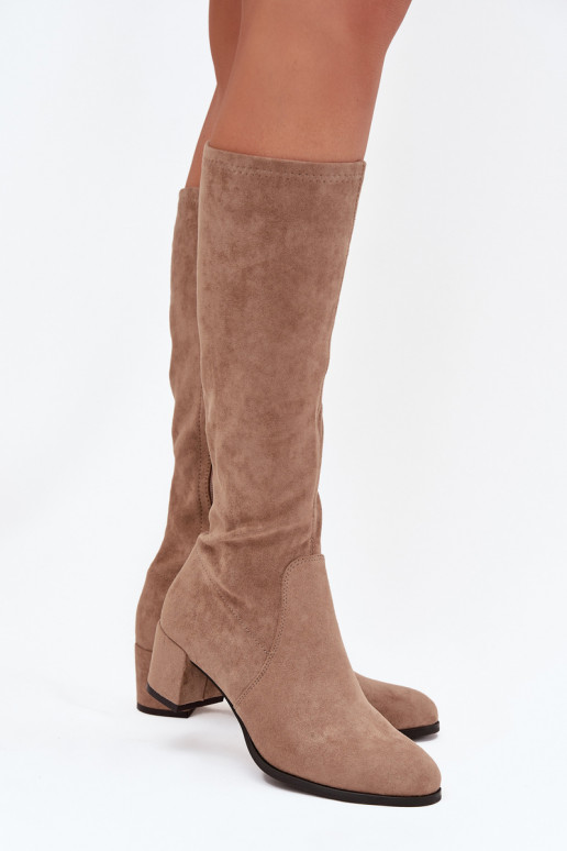 Klassische Stiefel bis zum Knie aus Kunstveloursleder in sandfarbener Farbe Sergio Leone KZ205