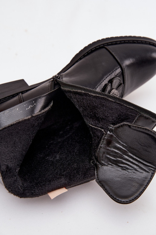 Wärmende Damen-Stiefeletten mit breiten Absätzen und Blumenmotiven in schwarzer Farbe Pravienne