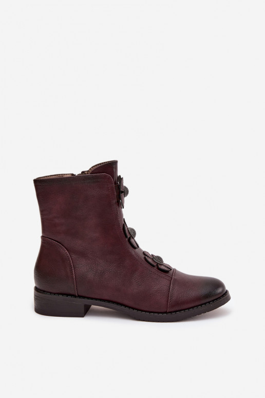 Wärmende Damen-Stiefeletten mit breiten Absätzen und Blumenmotiven in burgunder Farbe Pravienne