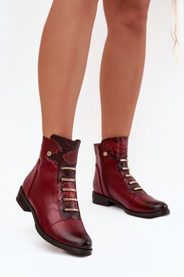 Wärmende Damen-Stiefeletten mit breiten Absätzen im Tiermuster in burgunder Farbe Labise 2