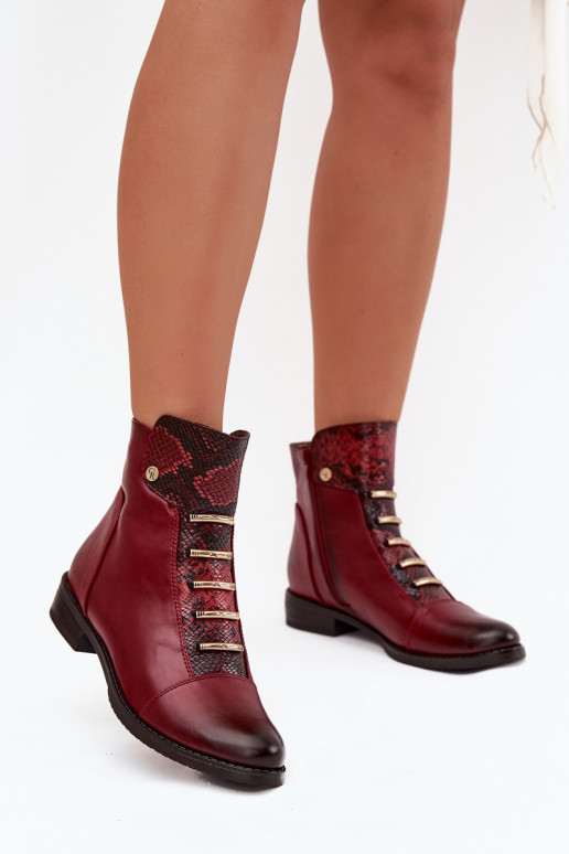 Wärmende Damen-Stiefeletten mit breiten Absätzen im Tiermuster in burgunder Farbe Labise