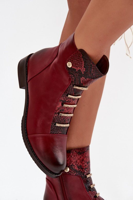 Wärmende Damen-Stiefeletten mit breiten Absätzen im Tiermuster in burgunder Farbe Labise