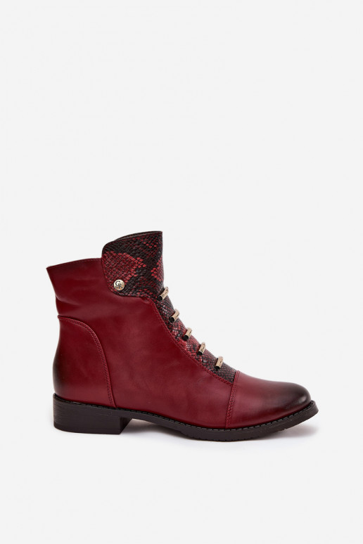Wärmende Damen-Stiefeletten mit breiten Absätzen im Tiermuster in burgunder Farbe Labise