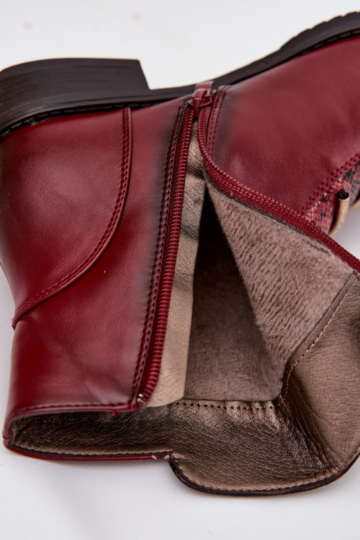 Wärmende Damen-Stiefeletten mit breiten Absätzen im Tiermuster in burgunder Farbe Labise