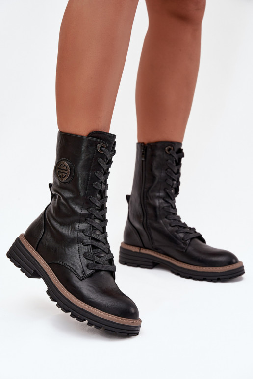 Wärmende Damen-Stiefeletten mit dekorativen Details in schwarzer Farbe Dorialine