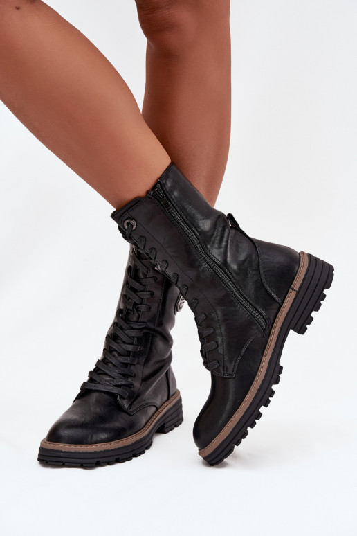 Wärmende Damen-Stiefeletten mit dekorativen Details in schwarzer Farbe Dorialine