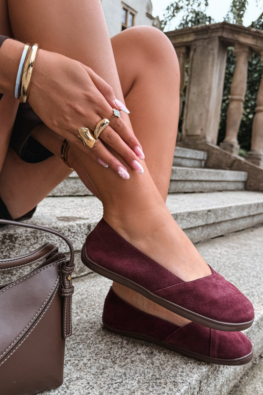 Bordeaux Damen Ballerinas aus Kunstveloursleder Mirelia