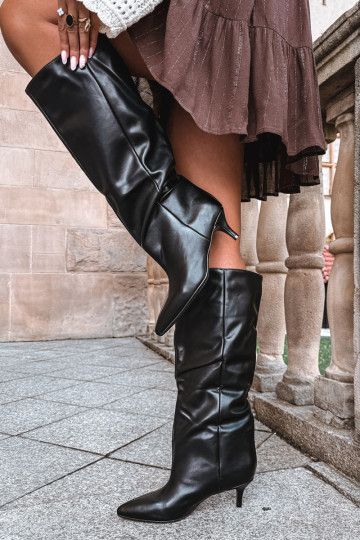 Stiefeletten mit Absatz aus schwarzem Kunstveloursleder Desya