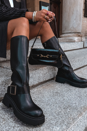 Damen isolierte Kniehohe Stiefel mit Schnallen in Schwarz Glena 2