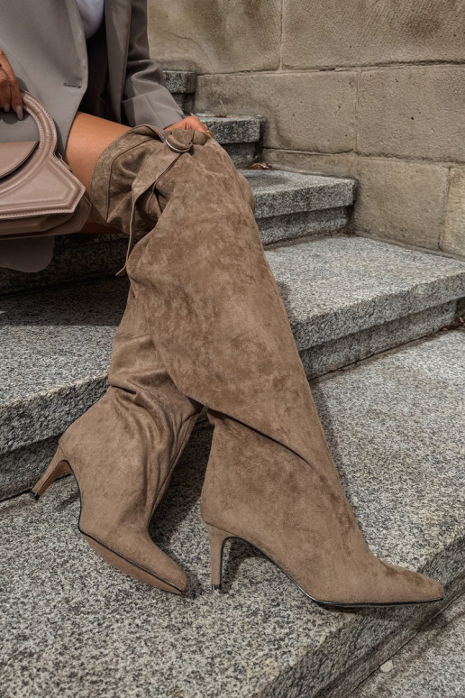 Damen-Slipper-Kniehohe Stiefel mit Absatz in Sand Rosena