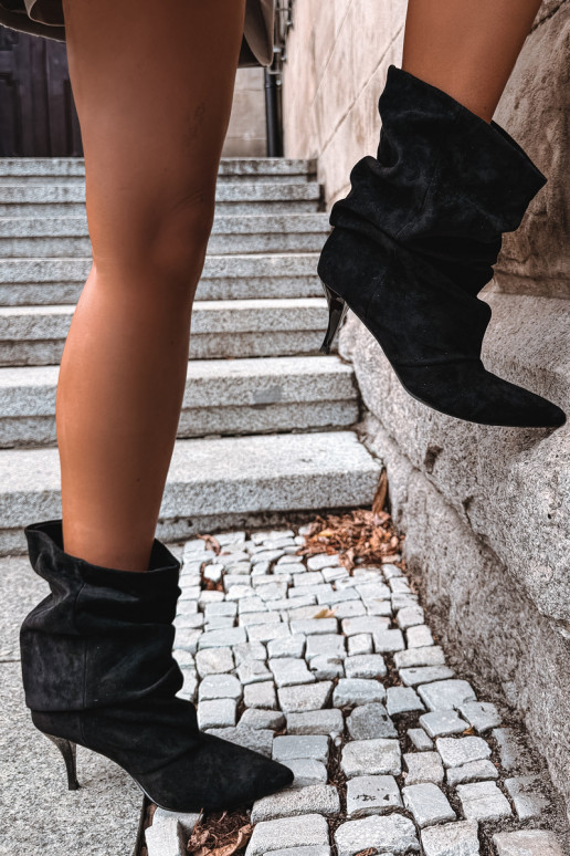 Damen slouchy Ankle Boots mit dünnen Absätzen in Schwarz Harissa