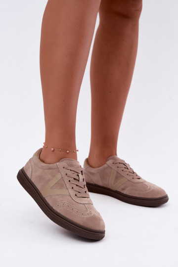 Cariva sandfarbene Leder- und Veloursleder-Sneaker 2