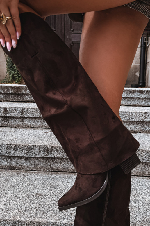 Warmes Cowboy-Stil Kniehohe Stiefel mit Absätzen und genähtem Schaft CzekoladoĮe Julena