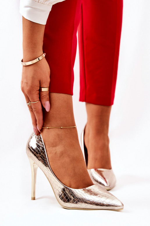 Hochhackige Schuhe mit Schlangenprint in gold Tissoria