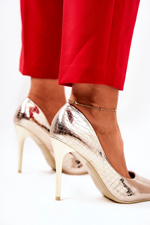 Hochhackige Schuhe mit Schlangenprint in gold Tissoria