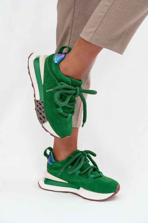 Kunstveloursleder-Damensneaker mit Plateau und dicken Schnürsenkeln in Grün Artiker 55C0136