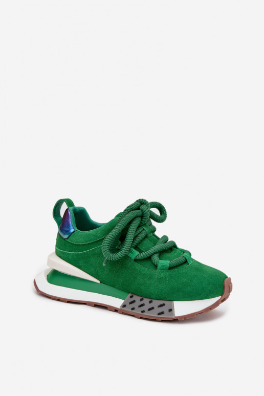 Kunstveloursleder-Damensneaker mit Plateau und dicken Schnürsenkeln in Grün Artiker 55C0136