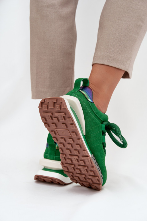 Kunstveloursleder-Damensneaker mit Plateau und dicken Schnürsenkeln in Grün Artiker 55C0136