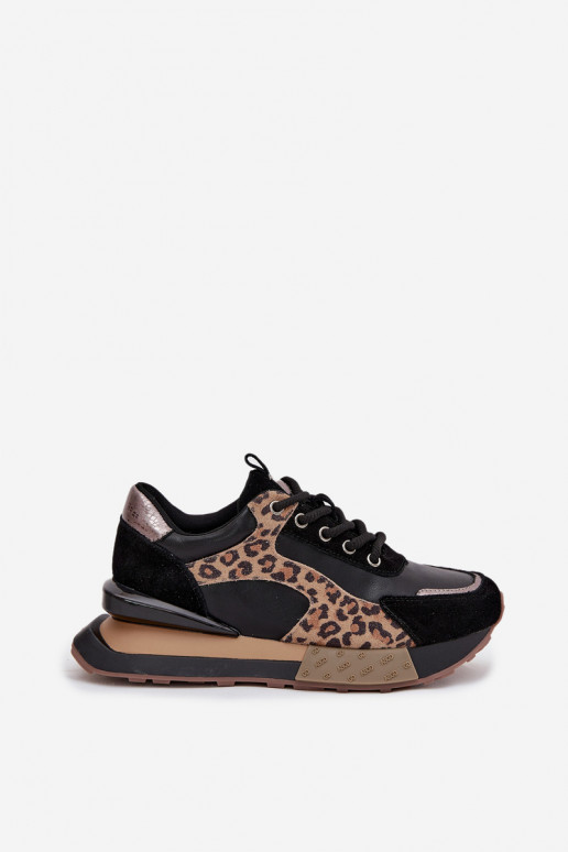 Leder-Damensneaker mit Plateau und Leopardenmuster in Schwarz Artiker 55C0134