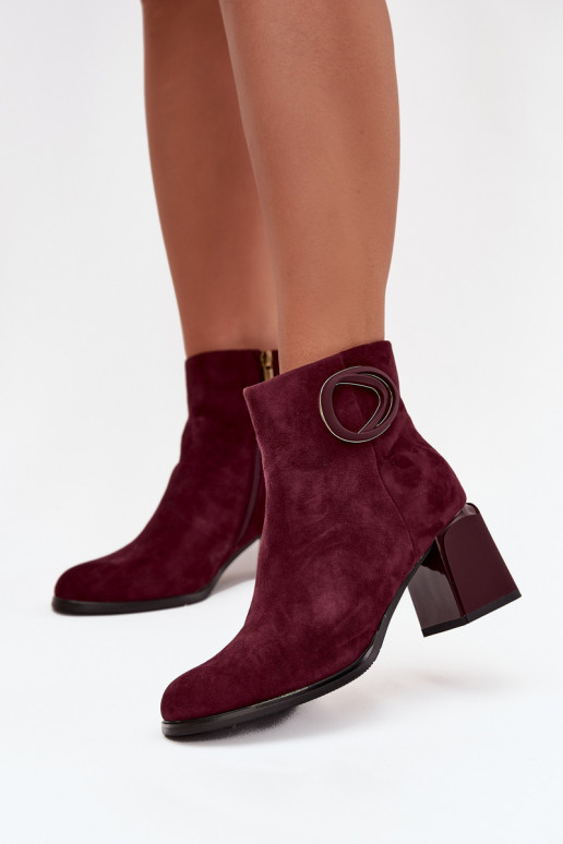 Kunstveloursleder warme Damenstiefeletten mit dekorativen Details in Bordeaux Artiker 57C0016