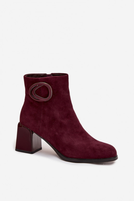 Kunstveloursleder warme Damenstiefeletten mit dekorativen Details in Bordeaux Artiker 57C0016