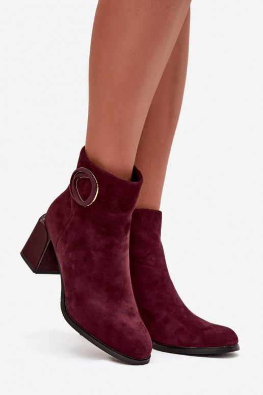 Kunstveloursleder warme Damenstiefeletten mit dekorativen Details in Bordeaux Artiker 57C0016