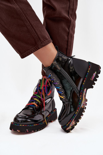 Leder-Damenstiefeletten mit Lackeffekt in Schwarz Artiker 57C0064 2