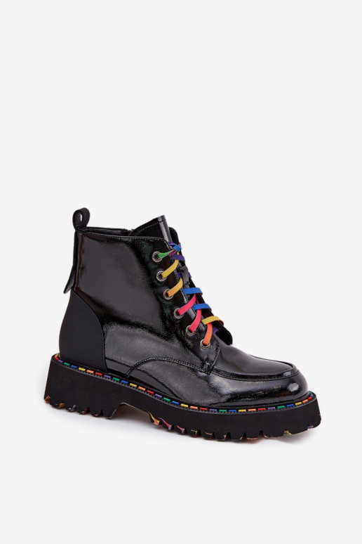 Leder-Damenstiefeletten mit Lackeffekt in Schwarz Artiker 57C0064
