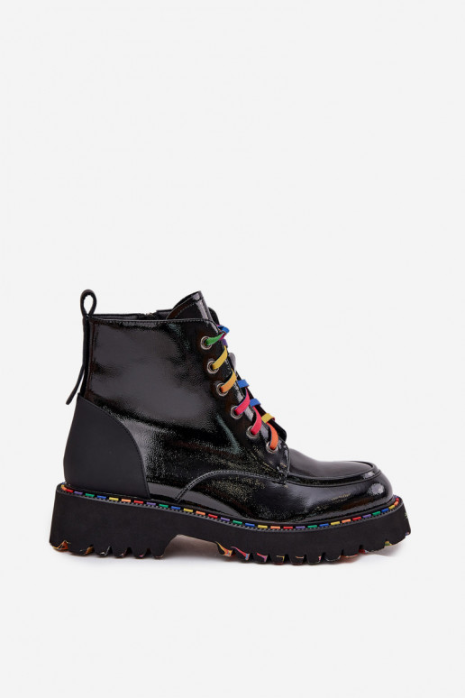 Leder-Damenstiefeletten mit Lackeffekt in Schwarz Artiker 57C0064