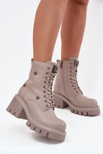 Leder-Damen-Arbeitsstiefeletten mit Schnallen in Sand Artiker 57C0181 2
