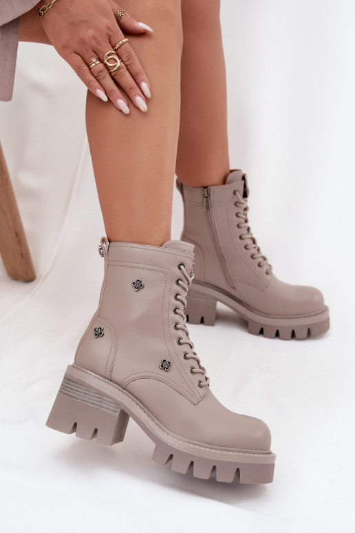 Leder-Damen-Arbeitsstiefeletten mit Schnallen in Sand Artiker 57C0181