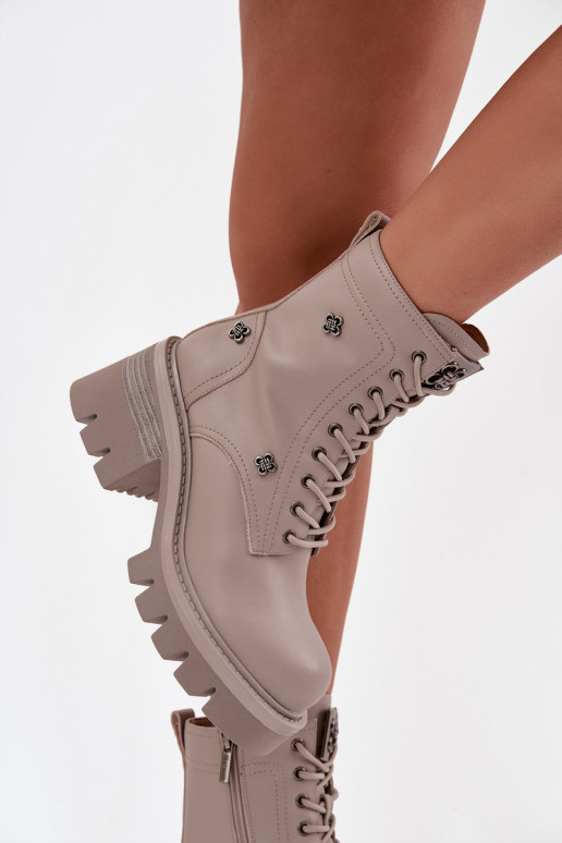 Leder-Damen-Arbeitsstiefeletten mit Schnallen in Sand Artiker 57C0181