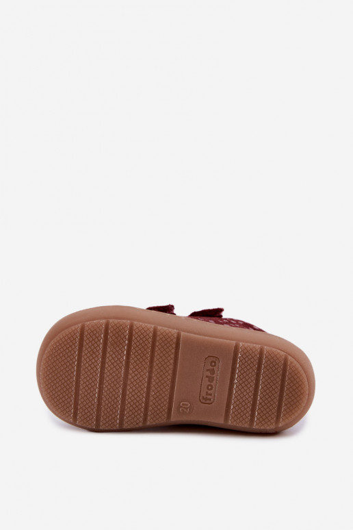 Burgunderfarbene Kinderveloursleder-Schuhe Barefoot mit Herzen Froddo G2130328-66