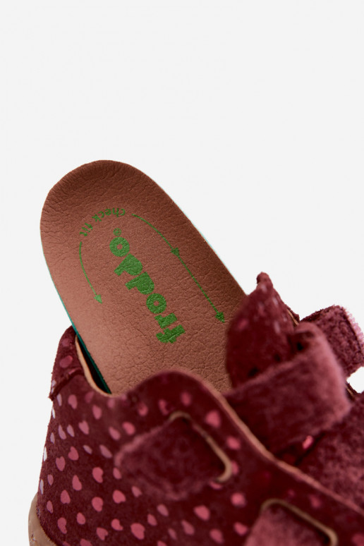 Burgunderfarbene Kinderveloursleder-Schuhe Barefoot mit Herzen Froddo G2130328-66
