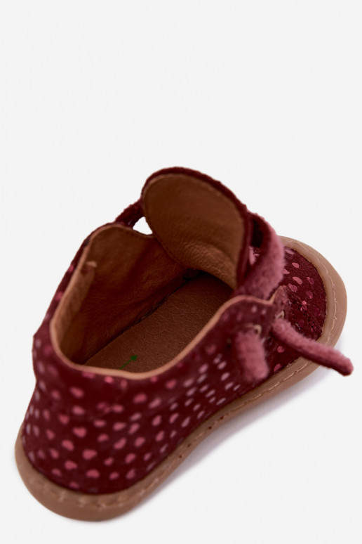 Burgunderfarbene Kinderveloursleder-Schuhe Barefoot mit Herzen Froddo G2130328-66