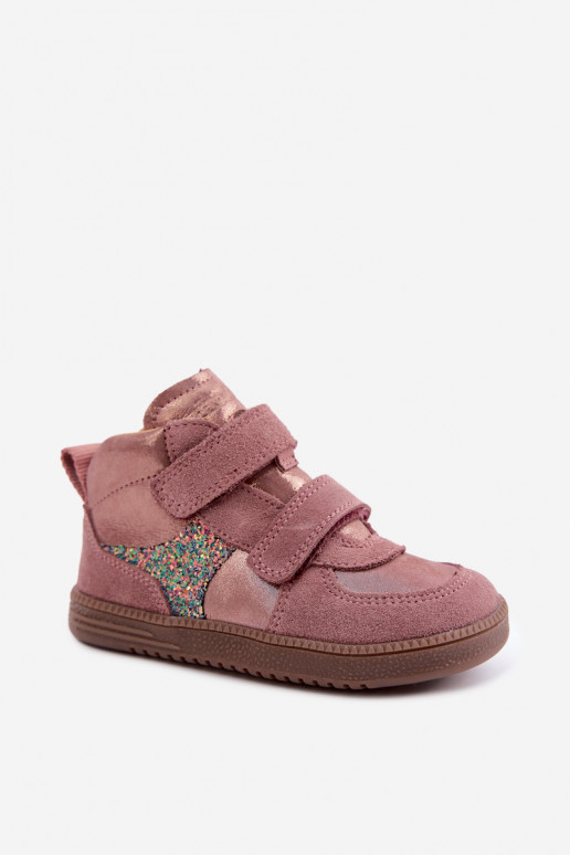 Rosa Kinderveloursleder-Schuhe Barefoot mit Glanz Froddo G2110157-5