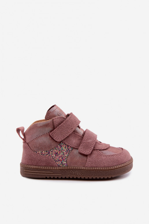 Rosa Kinderveloursleder-Schuhe Barefoot mit Glanz Froddo G2110157-5