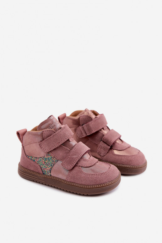 Rosa Kinderveloursleder-Schuhe Barefoot mit Glanz Froddo G2110157-5