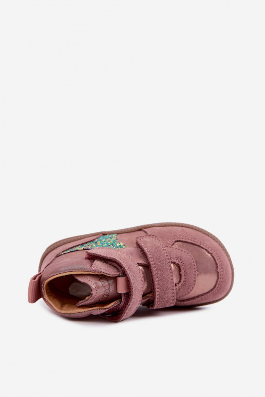 Rosa Kinderveloursleder-Schuhe Barefoot mit Glanz Froddo G2110157-5