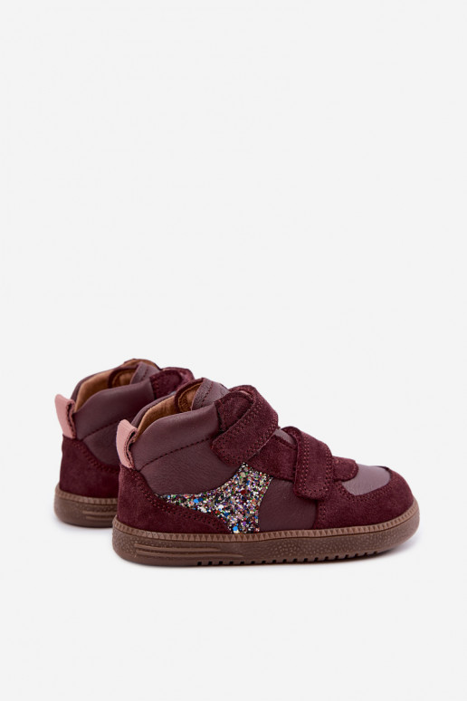 Burgunderfarbene Kinderveloursleder-Schuhe Barefoot Froddo G2110157-4