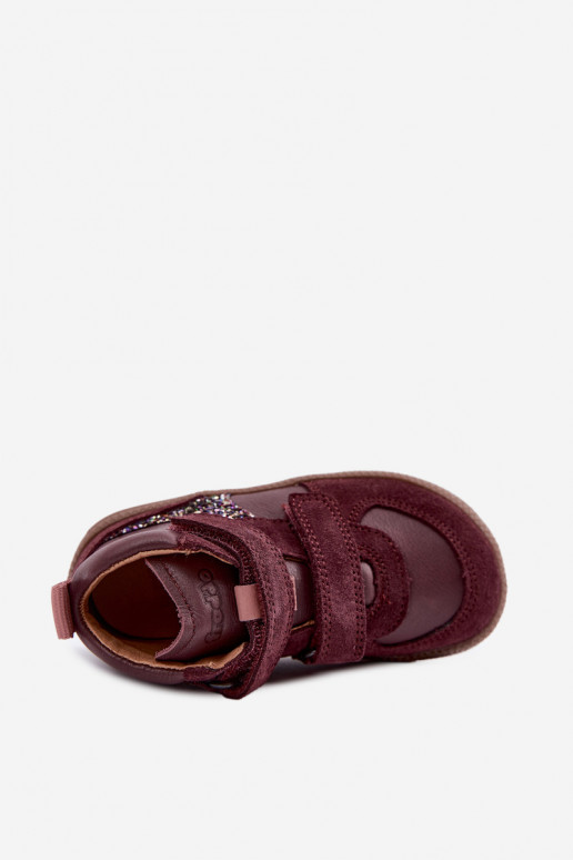 Burgunderfarbene Kinderveloursleder-Schuhe Barefoot Froddo G2110157-4
