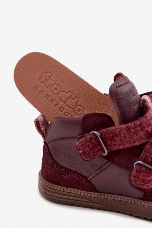 Burgunderfarbene Kinderveloursleder-Schuhe Barefoot Froddo G2110157-4