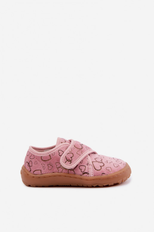 Kinderhausschuhe mit Klettverschlüssen Barefoot Širdelės Froddo G1700438-18 in Rosa