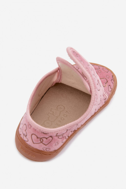 Kinderhausschuhe mit Klettverschlüssen Barefoot Širdelės Froddo G1700438-18 in Rosa