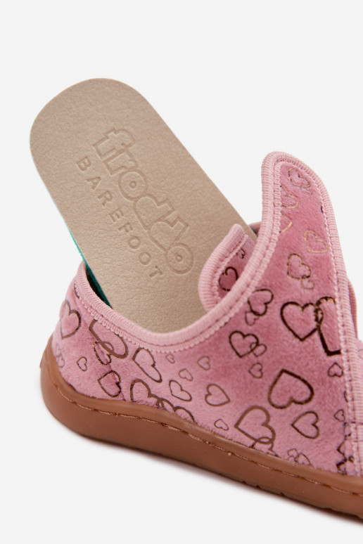Kinderhausschuhe mit Klettverschlüssen Barefoot Širdelės Froddo G1700438-18 in Rosa