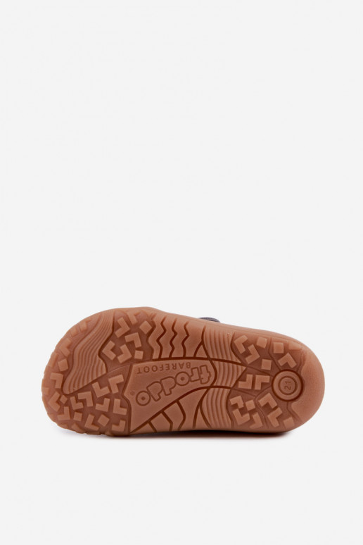 Kinderhausschuhe für Jungen mit Klettverschlüssen Barefoot Dinozaurai Froddo G1700438-26 in Grau