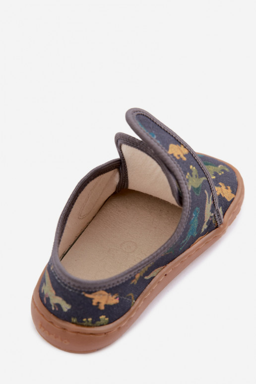 Kinderhausschuhe für Jungen mit Klettverschlüssen Barefoot Dinozaurai Froddo G1700438-26 in Grau